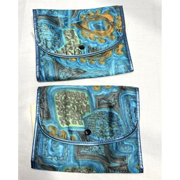 Handbags - VTG Samsar Paris Travel Document Wallet Set of 2 Made in France Blue Mod Print